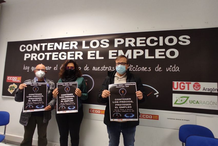 CCOO, UGT, vecinos y consumidores se concentran este miércoles en Teruel contra el alza de precios