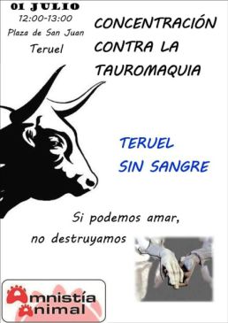 Amnistía Animal convoca una concentración antitaurina el domingo en Teruel
