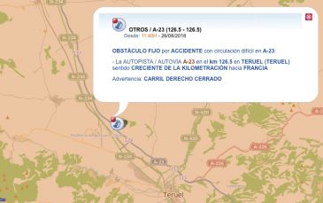 Un herido en accidente de tráfico en la A-23 a la altura del término municipal de Teruel