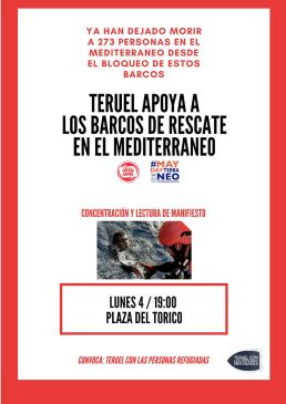 Convocada este lunes en el Torico una concentración de apoyo a los barcos de rescate en el Mediterráneo