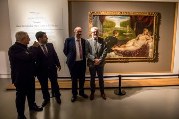 La pintura de Tiziano ´Venus recreándose con el Amor y la Música´, propiedad del Prado, se expone durante un mes en el Museo de Teruel