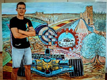 Ignacio Pérez Sánchez, pintor de Arte+Motor: “‘El engranaje perfecto’ es la fuerza del movimiento que dio paso a Motorland”