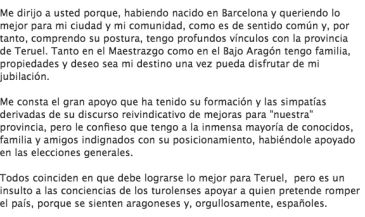 Hacen viral un mensaje con los correos de Tomás Guitarte y Teruel Existe para pedir que no se apoye a Sánchez