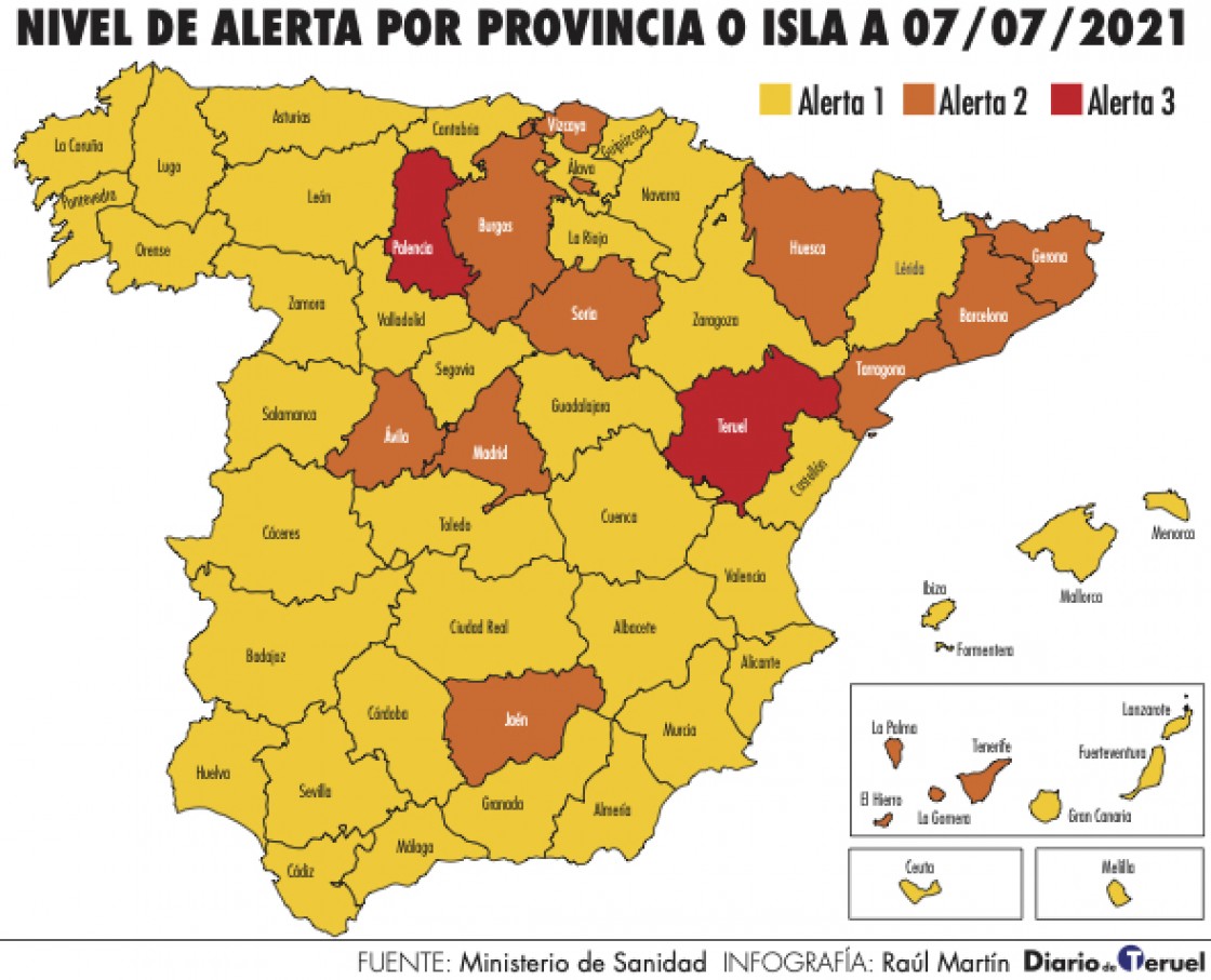 Teruel y Palencia son las dos únicas provincias que presentan riesgo alto por covid