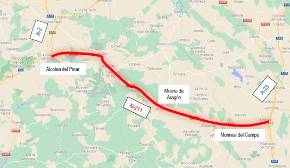 El Mitma licita un contrato para redactar el estudio informativo de mejora de itinerario de la N-211 entre Alcolea del Pinar y Monreal del Campo