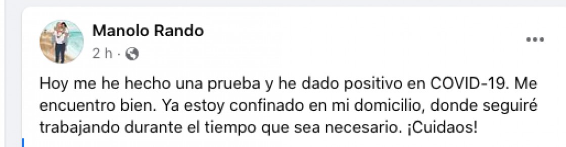 El presidente de la Diputación, Manuel Rando, da positivo por covid