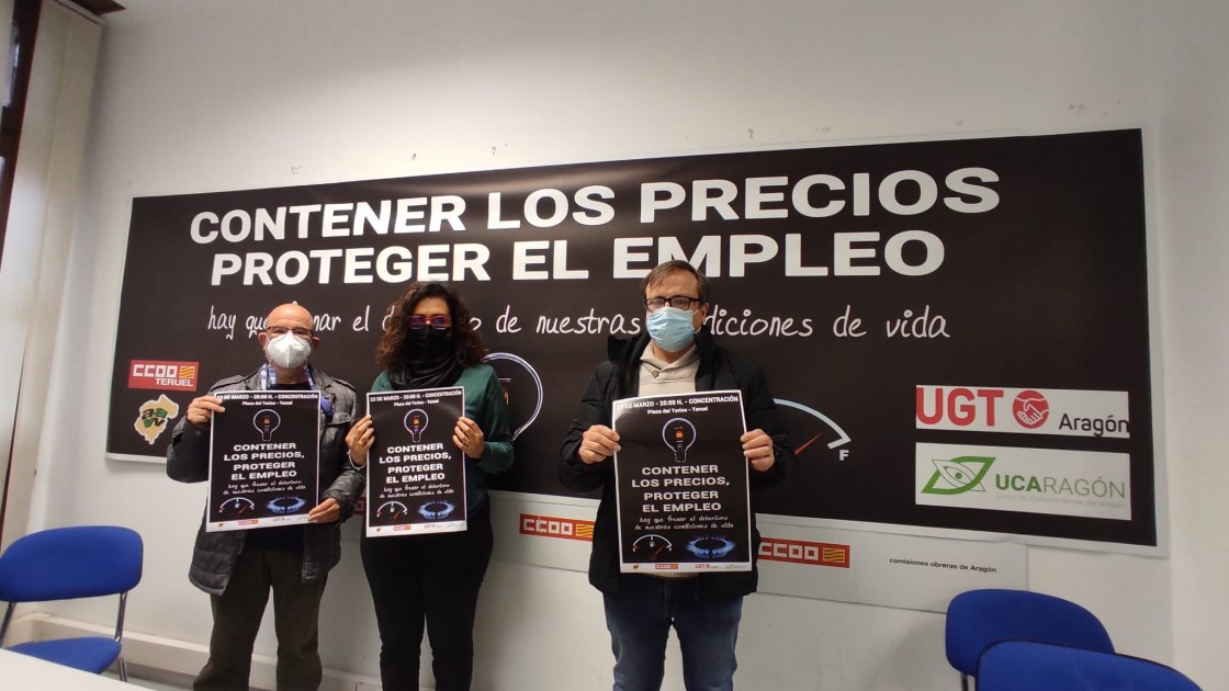 CCOO, UGT, vecinos y consumidores se concentran este miércoles en Teruel contra el alza de precios