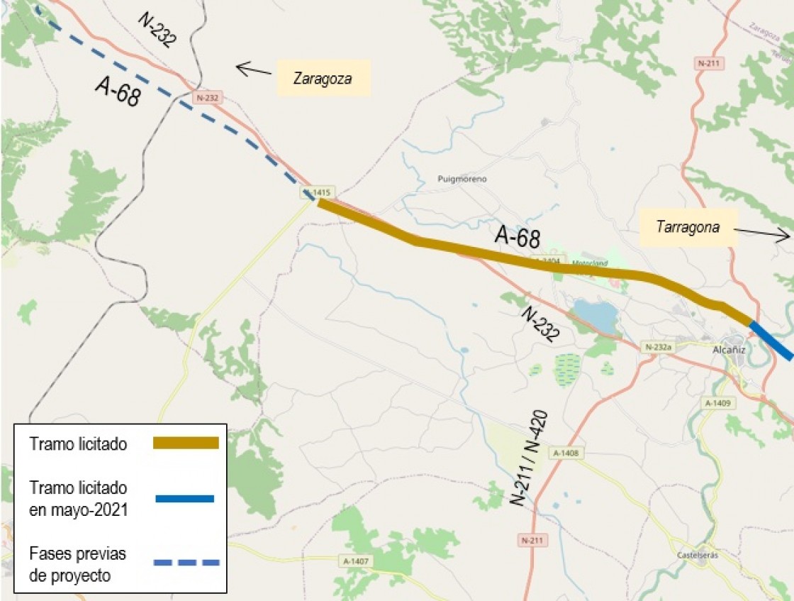 El Mitma formaliza un contrato para redactar el proyecto del tramo de la A-68 entre Alcañiz y El Regallo