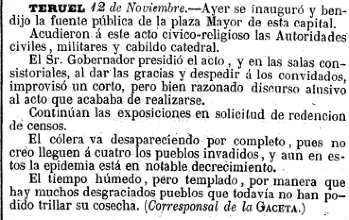 La fuente del Torico se inauguró el 11 de noviembre de 1855