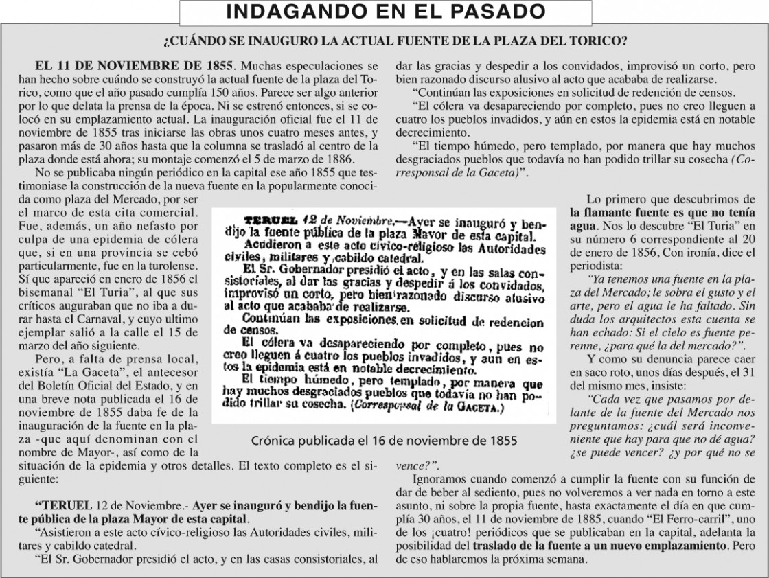 El periodista turolense Mariano J. Esteban localizó en 2009 la fecha de la fuente del Torico