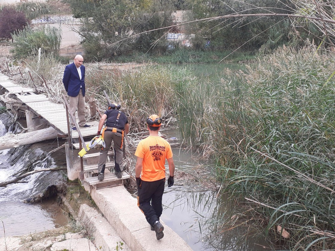 Comienzan los trabajos de limpieza de la maleza en los azudes del río Guadalope a su paso por Alcañiz