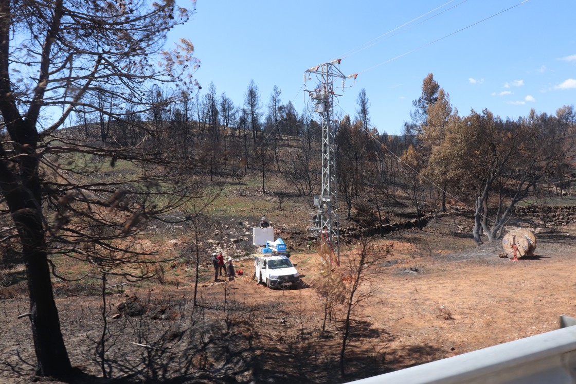 Endesa repara la línea Segorbe de media tensión, afectada por el incendio