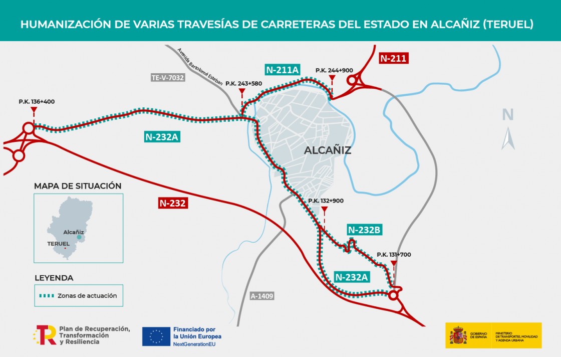 El Mitma adjudica por más de 6 millones de euros las obras de humanización de varias travesías de carreteras del Estado en Alcañiz