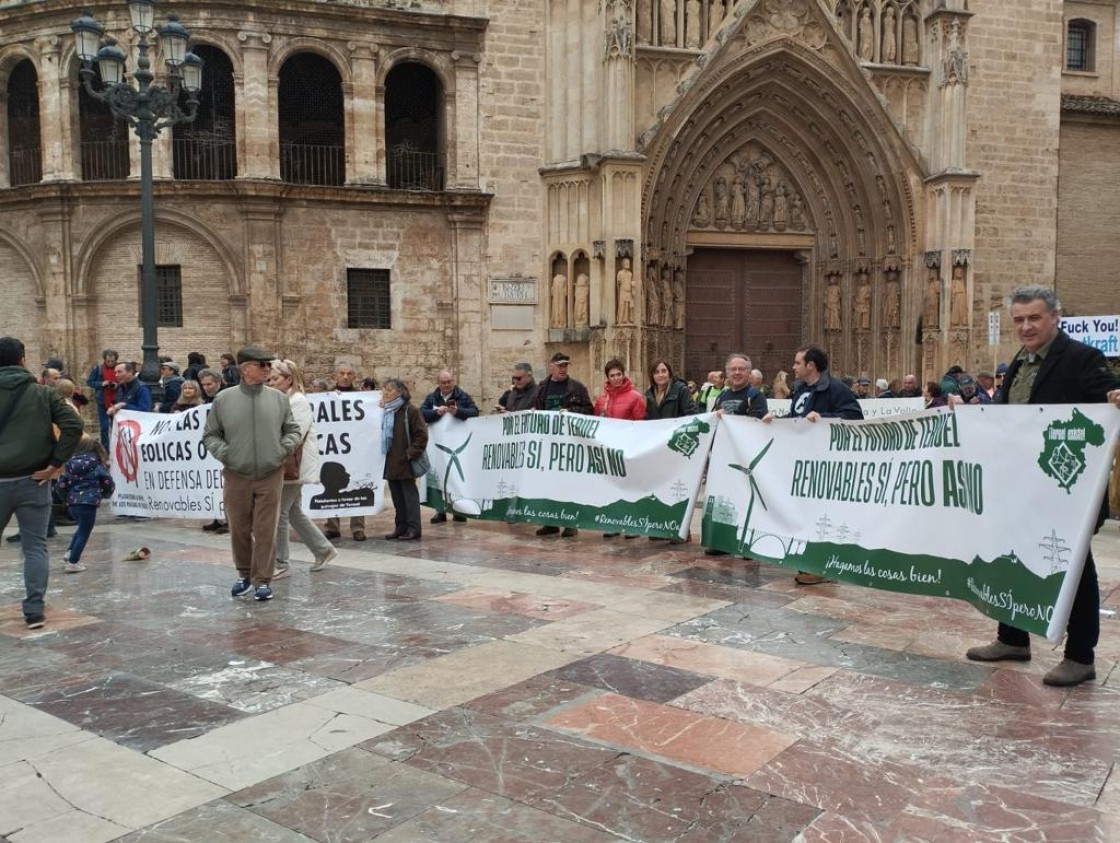 El movimiento ciudadano Teruel Existe participa en Valencia en la manifestación contra la invasión de renovables