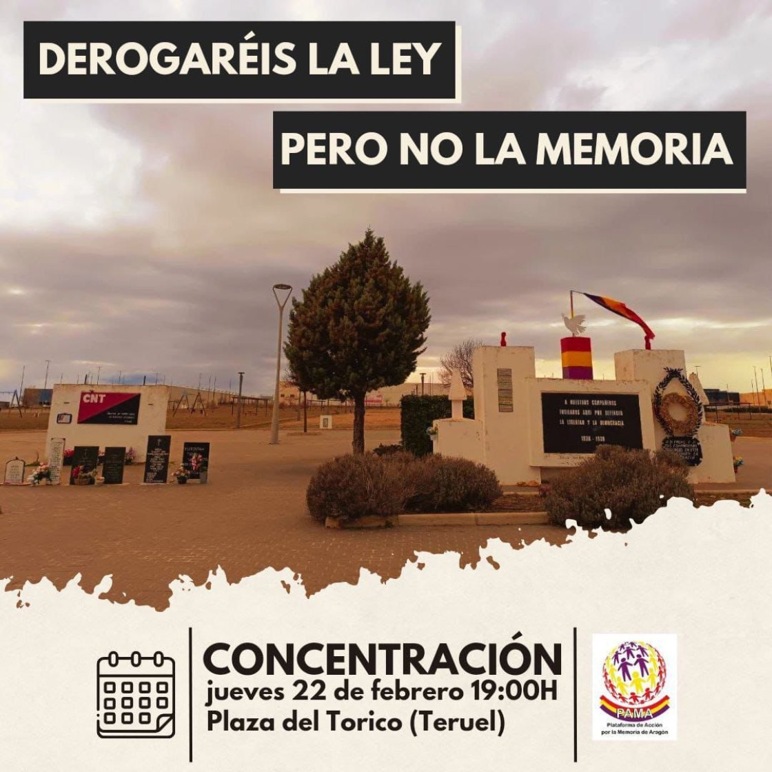 Convocada una concentración en Teruel en protesta por la derogación de la Ley de Memoria Democrática de Aragón