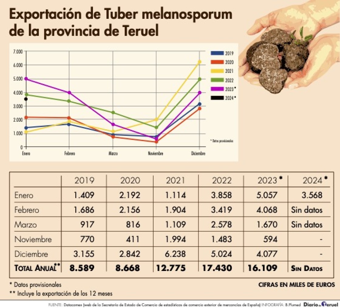 Las cifras de exportación de trufa reflejan una caída del 30 % en la presente campaña