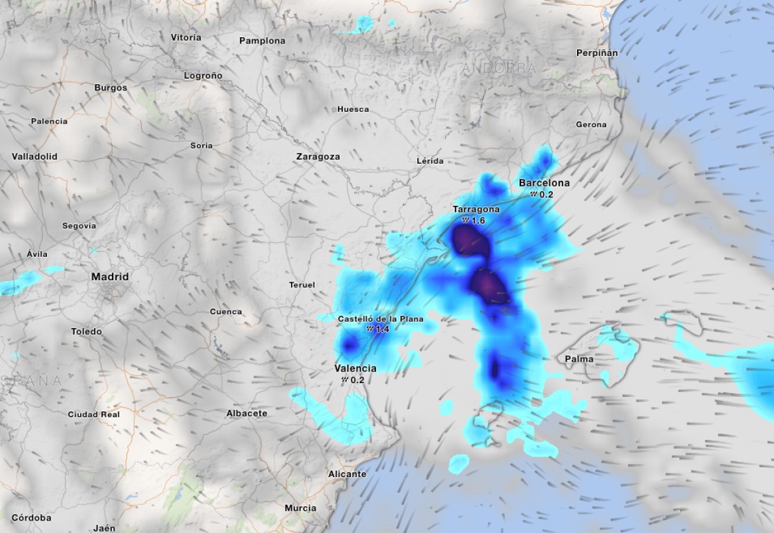 Castellón, Teruel y Tarragona estarán hoy amenazados por tormentas muy fuertes, según Meteored
