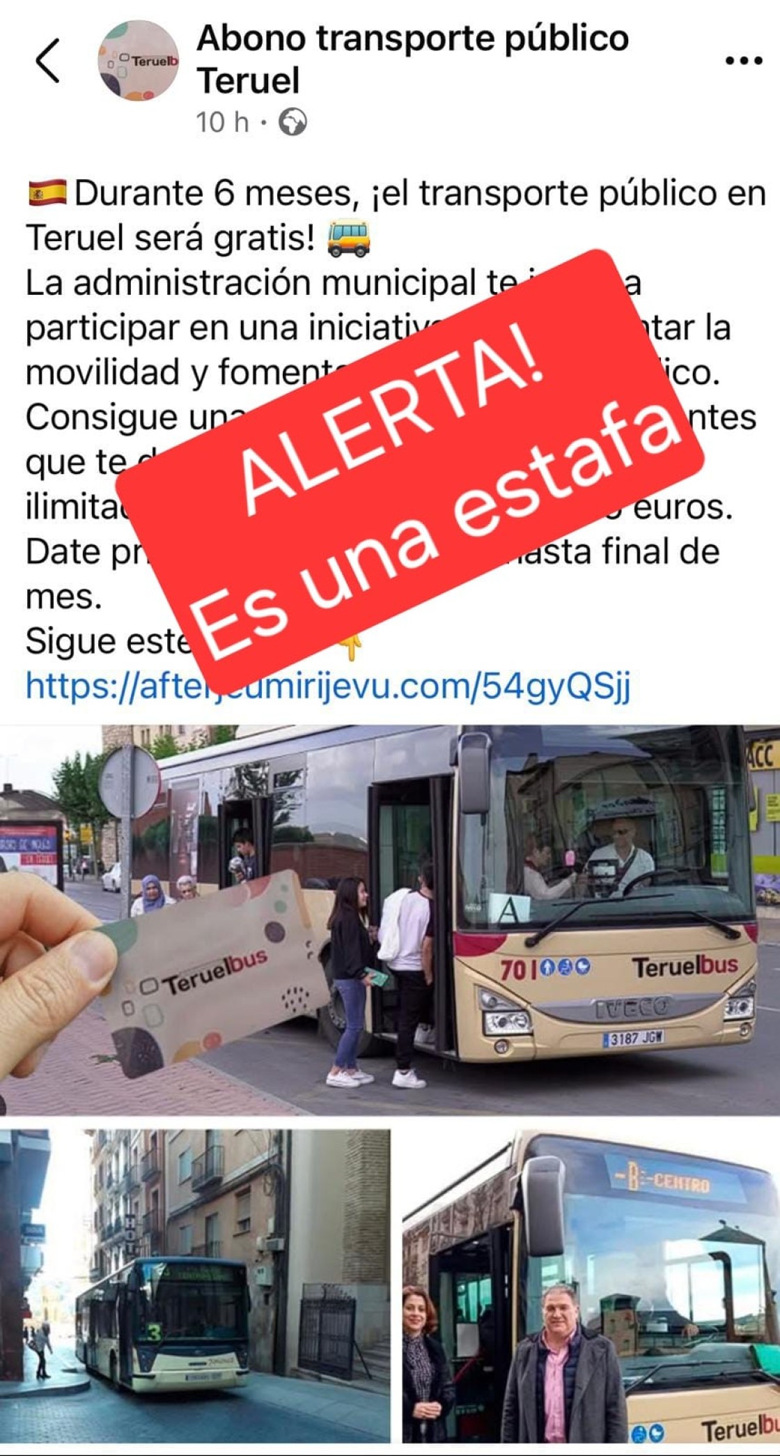 El Ayuntamiento de Teruel alerta de una estafa sobre un sorteo de abonos gratuitos para el autobús urbano
