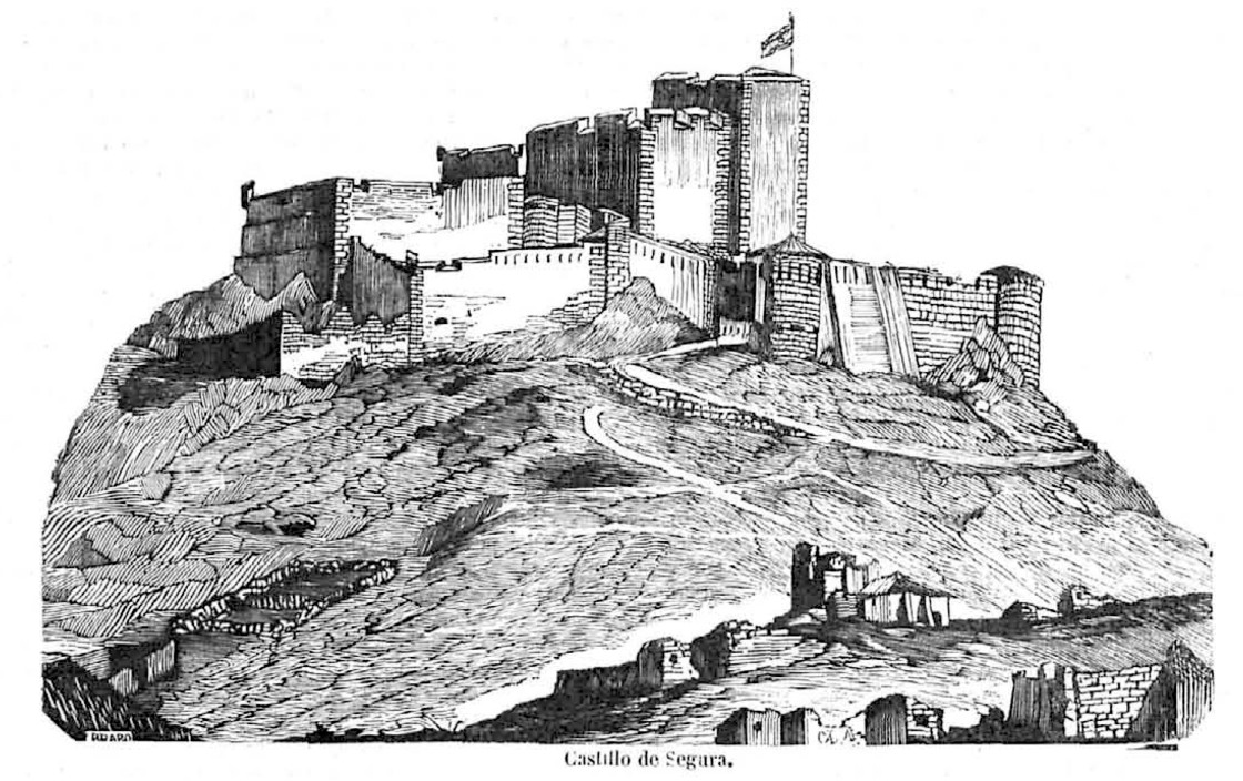 Castillo de Segura de los Baños: bajo los escombros causados por 90 quintales de pólvora detonados por orden de Espartero