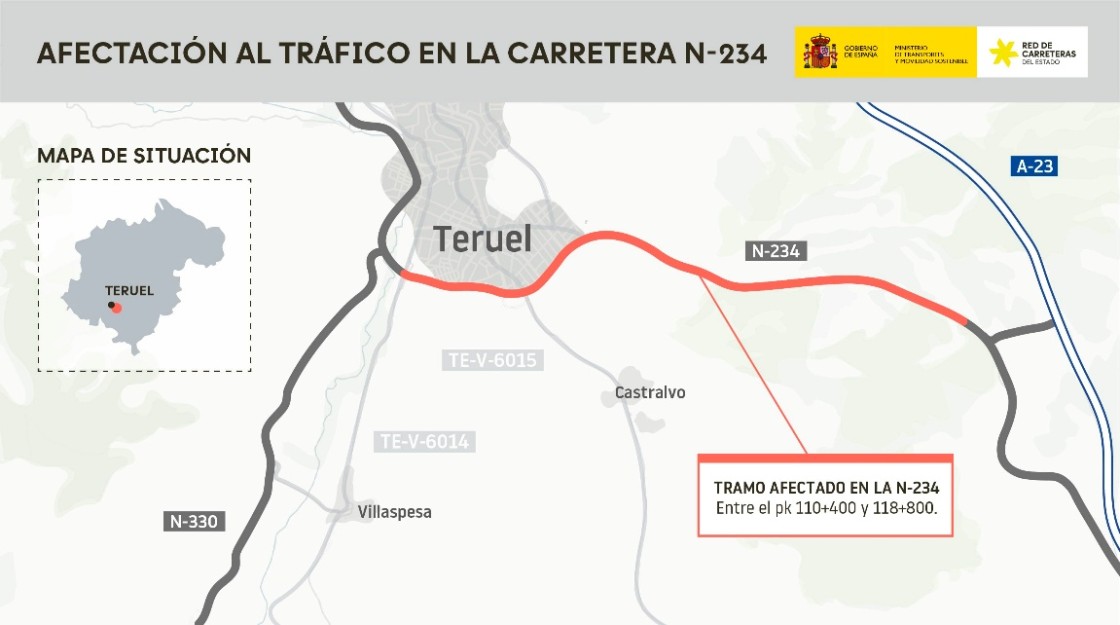 Los trabajos de mejora en la variante sur de la N-234 en Teruel comenzarán este lunes