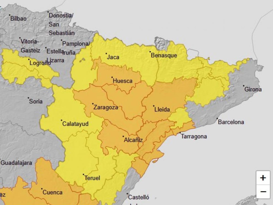 Activada la alerta de Protección Civil ante la previsión de lluvias y tormentas en el Bajo Aragón y otras zonas de la comunidad