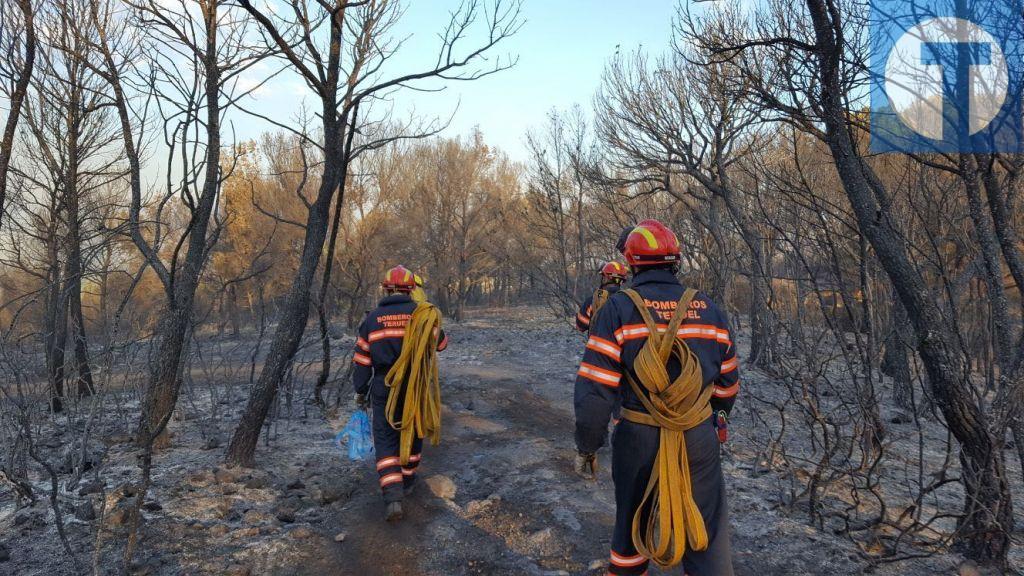 Los bomberos de DPT trabajan en el refresco de las zonas quemadas en Sierra Calderona