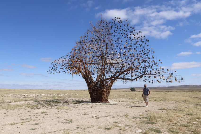 La sabina milenaria de Blancas, que opta a ser Árbol Europeo, tiene una réplica en hierro