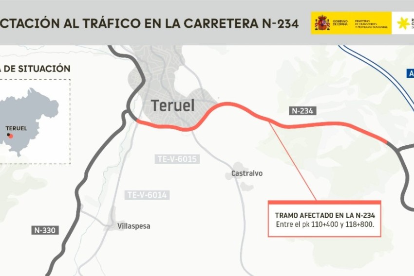 Los trabajos de mejora en la variante sur de la N-234 en Teruel comenzarán este lunes