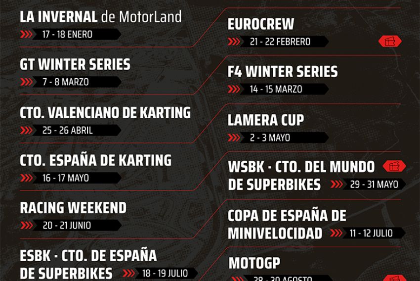 Motorland guarda hueco ya para quince pruebas en 2026, entre ellas MotoGP y Superbikes