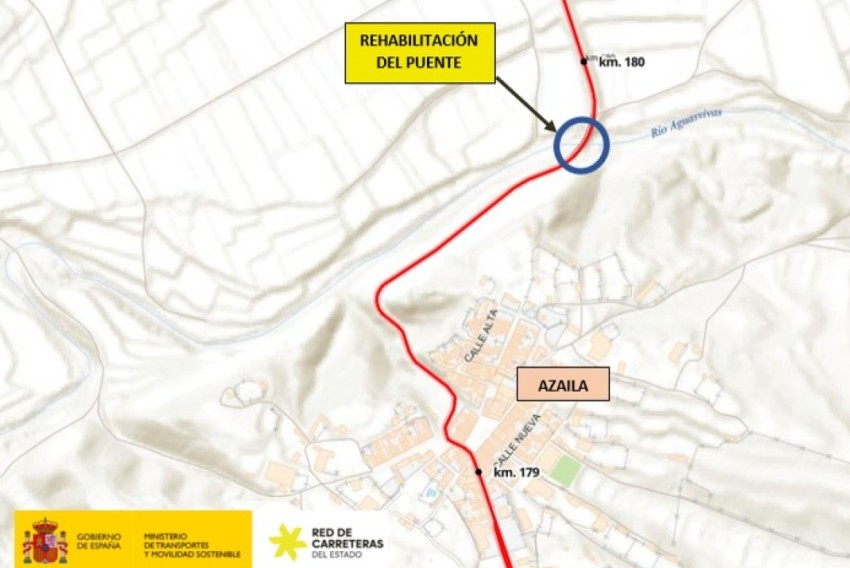 Transportes abre al tráfico los dos carriles del puente de la N-232 sobre el río Aguas Vivas en Azaila, tras invertir cerca de 850.000 euros