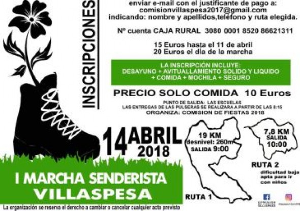 El barrio de Villaspesa celebrará su I Marcha Senderista el sábado 14 de abril