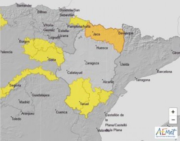 La Aemet emite aviso amarillo por nevadas para mañana en Albarracín y Jiloca y Gúdar y Maestrazgo