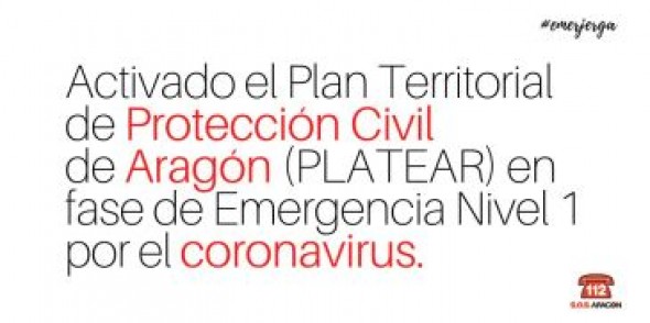 Activada la emergencia nivel 1 de Protección Civil de Aragón por el coronavirus