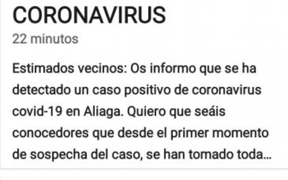 Un bando municipal en Aliaga confirma un infectado por coronavirus en el pueblo