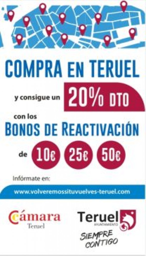 El Ayuntamiento de Teruel invierte 20.000 euros en bonos con un 20% de descuento para impulsar el consumo en comercios y empresas locales