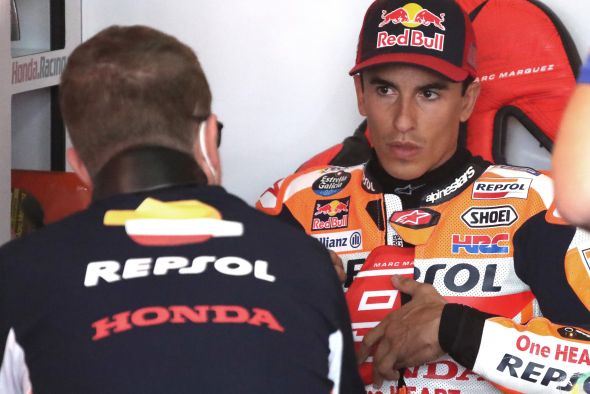 Marc Márquez dice que está contento con el día a pesar de su caída en la primera jornada de entrenamientos del GP de Aragón de MotoGP