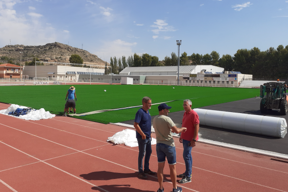 La remodelación del campo de fútbol de Alcañiz estará acabada antes del campus del Real Madrid