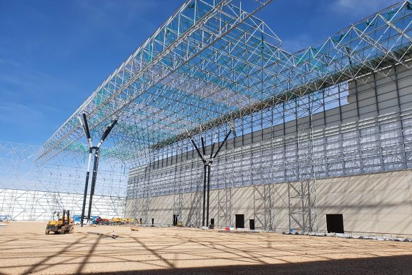 El nuevo hangar del Aeropuerto de Teruel con capacidad para dos A380, el avión de pasajeros más grande del mundo, estará listo en abril