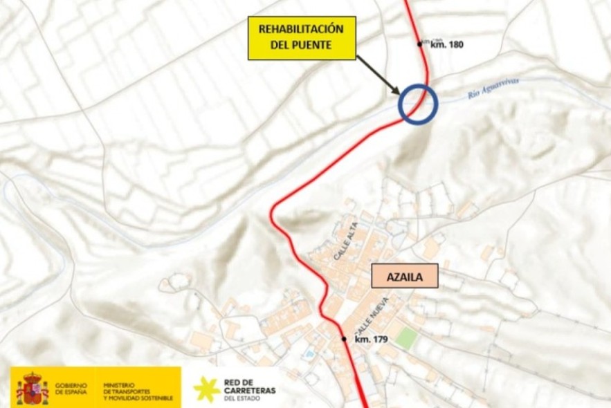 Transportes abre al tráfico los dos carriles del puente de la N-232 sobre el río Aguas Vivas en Azaila, tras invertir cerca de 850.000 euros