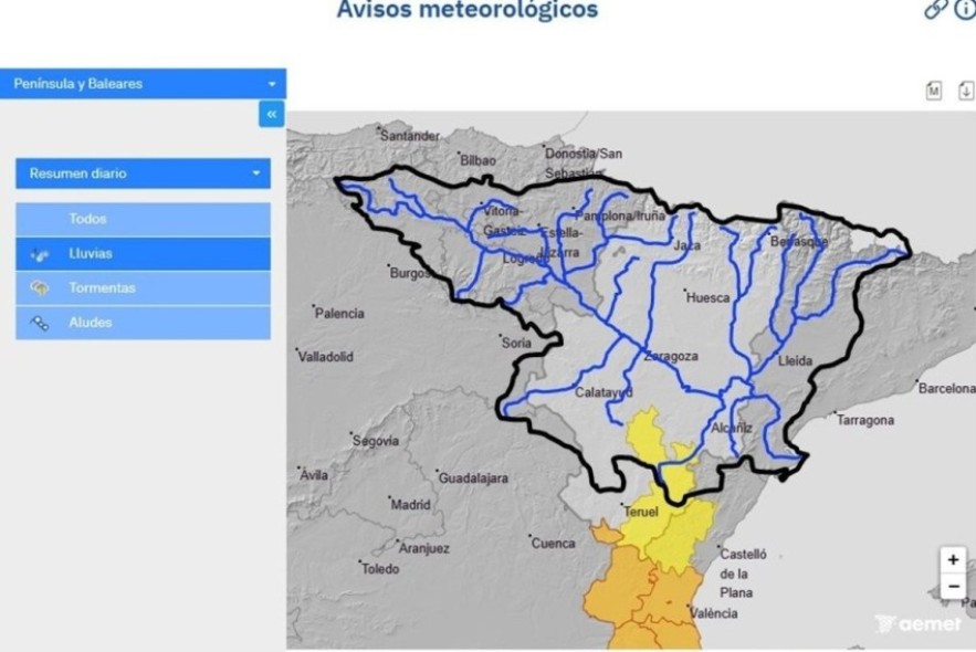 Alerta ante posibles crecidas en barrancos y cauces menores por lluvias intensas en Teruel