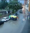 La zona de la Estación de tren de Teruel, próxima al derrumbe, inundada por la tormenta