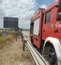 El reventón de una rueda provoca un pequeño incendio en la autovía en Calamocha