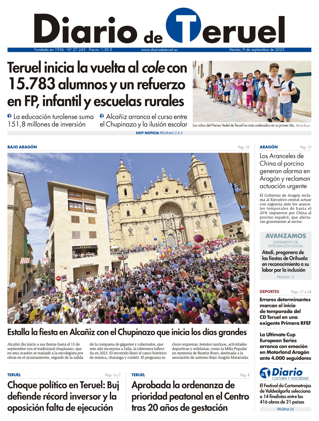 Portada Diario de Teruel