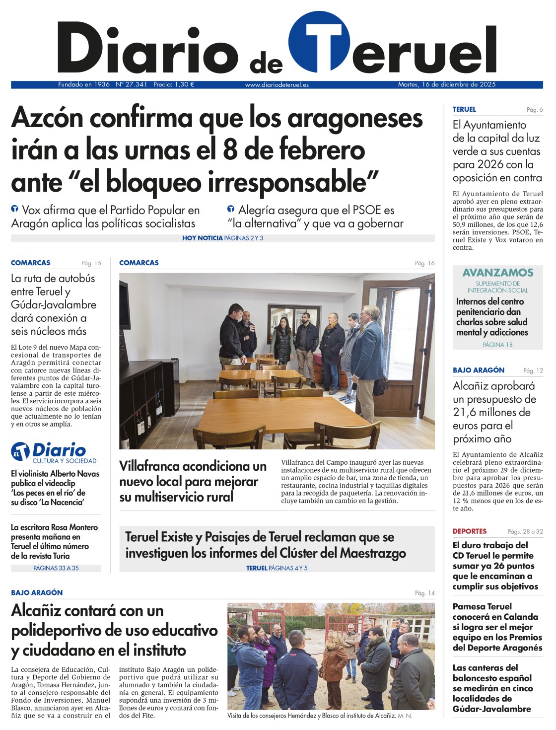 Portada Diario de Teruel